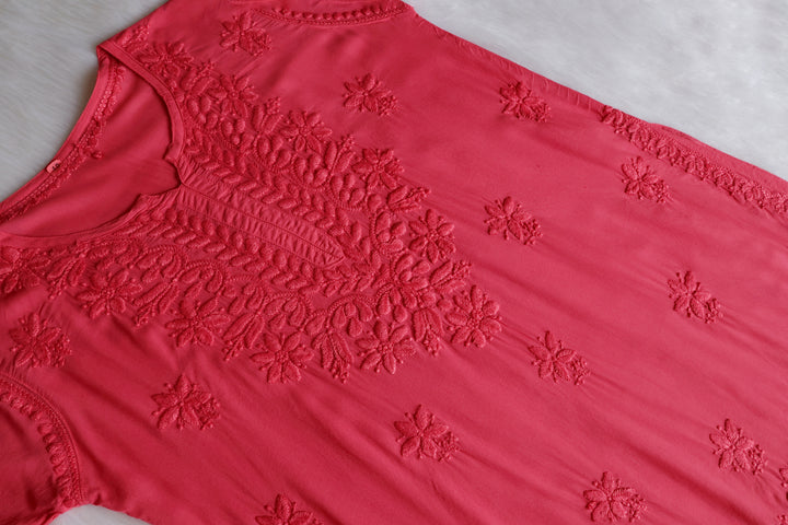 Sarah Rose Pink Modal short top - Noor Chikankari