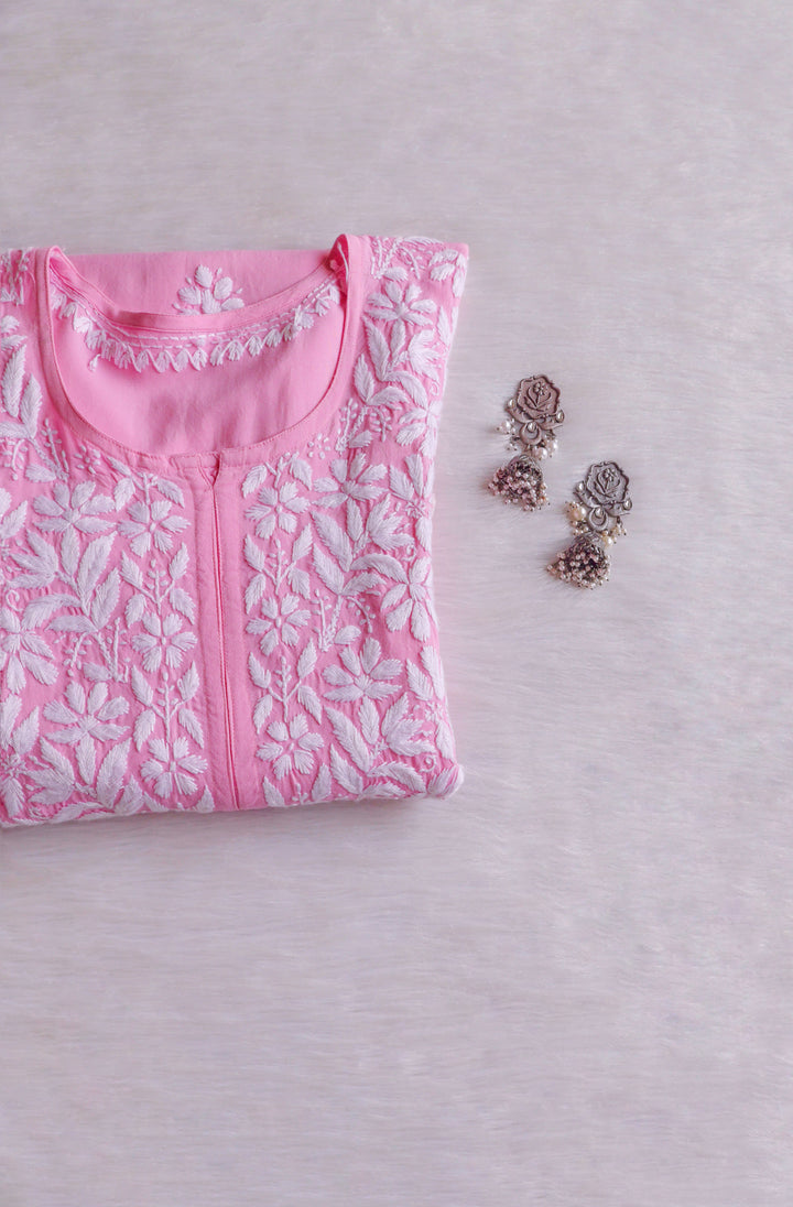 Maisha Baby Pink Scalloped Long Rayon Kurta