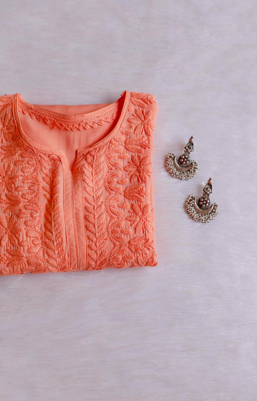 Sarah Peach Modal short top - Noor Chikankari