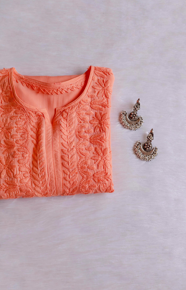 Sarah Peach Modal short top - Noor Chikankari