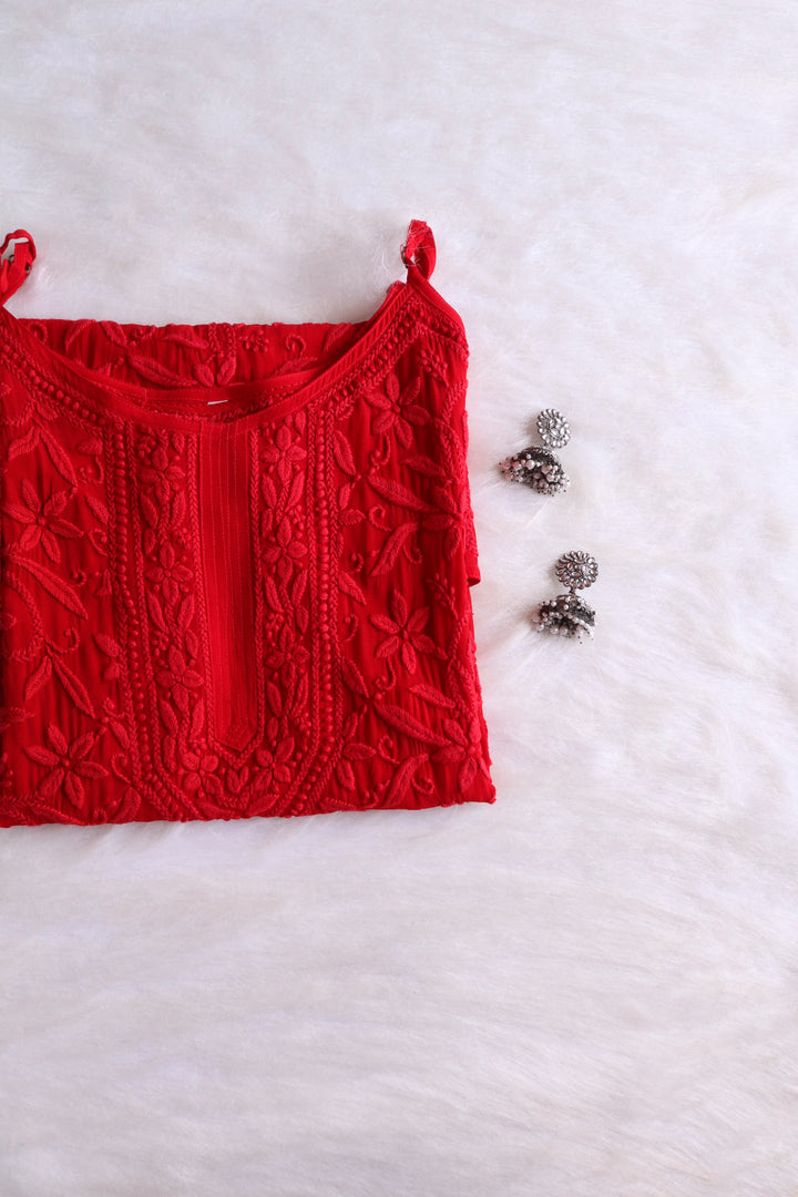 Mehr Red Viscose Strappy Kurta