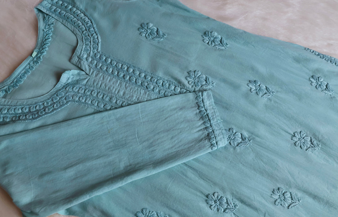 Saleha Sea Blue Cotton Kurta
