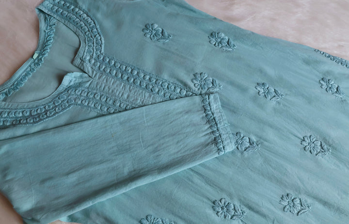 Saleha Sea Blue Cotton Kurta