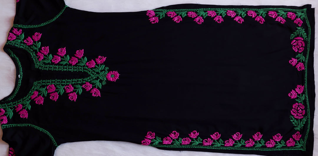 Gul-E-Jahaan Black & Deep Pink Rayon Kurta Set