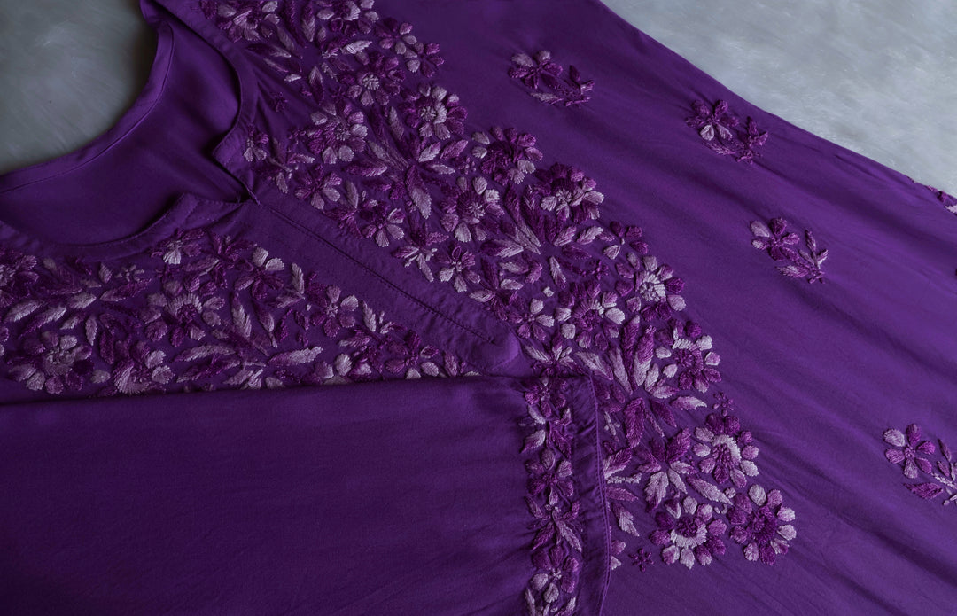 Nuresa Deep Purple Ombre Thread Long Rayon Kurta