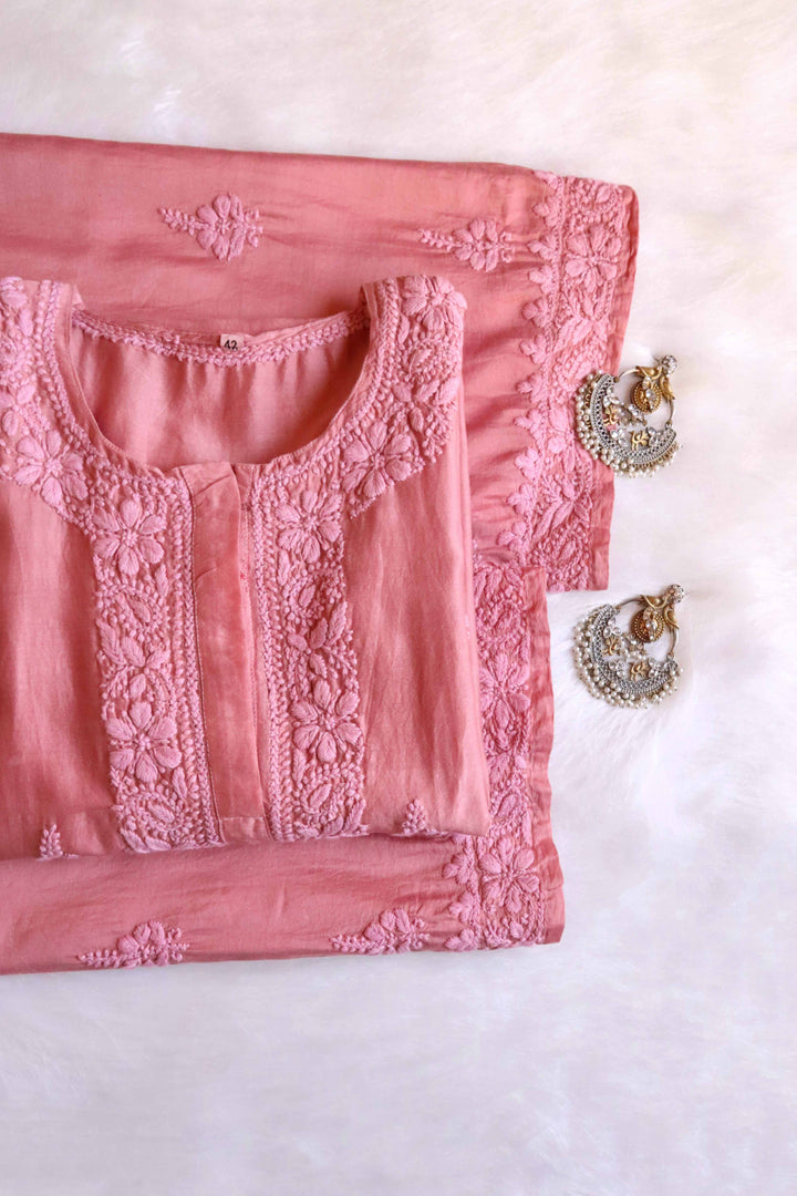 Zimra Premium Rose Brown Pure Chanderi set