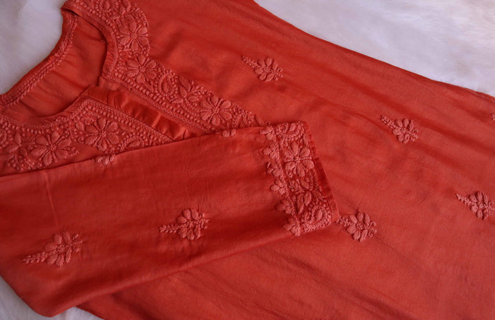 Zimra Premium Rust Pure Chanderi set