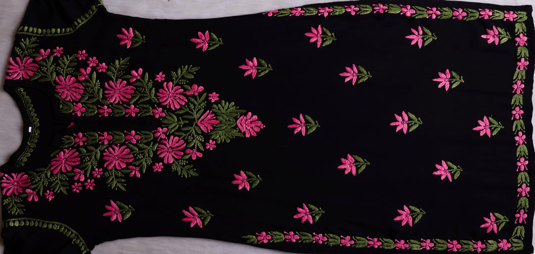 Gulaab Black, Pink & Green Rayon Kurta Set