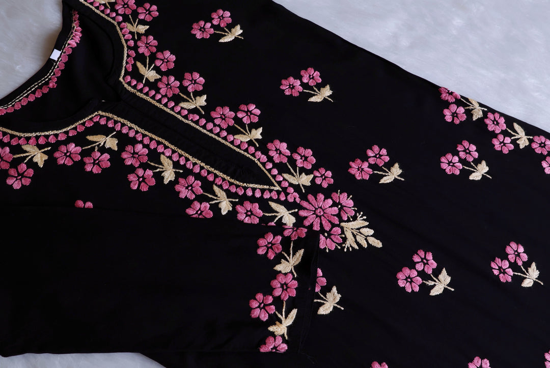Sitara Black, Pink & Beige Rayon Kurta Set - Noor Chikankari