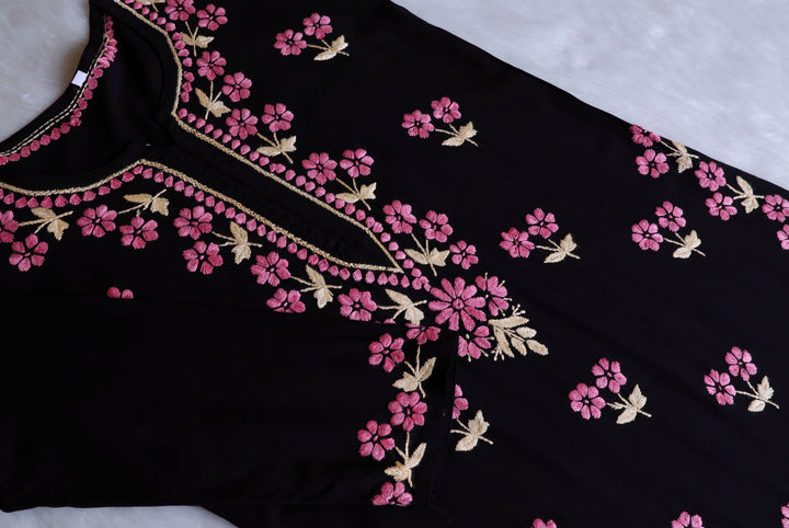 Sitara Black, Pink & Beige Rayon Kurta Set - Noor Chikankari
