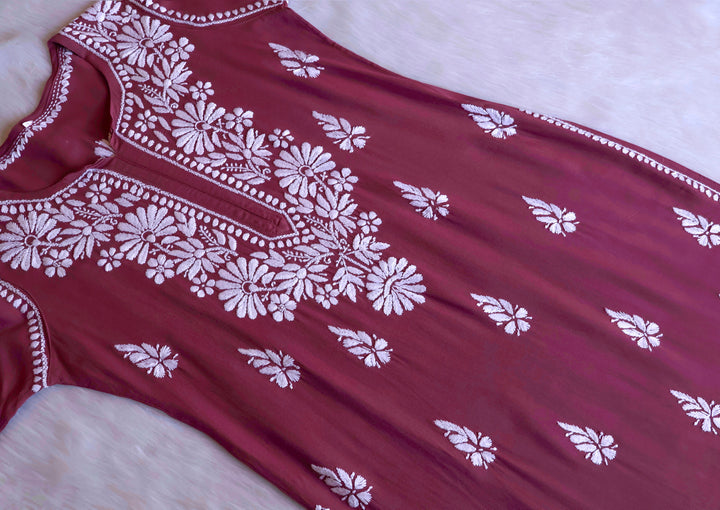 Duaa Mauve Pink Long Rayon kurta - Noor Chikankari