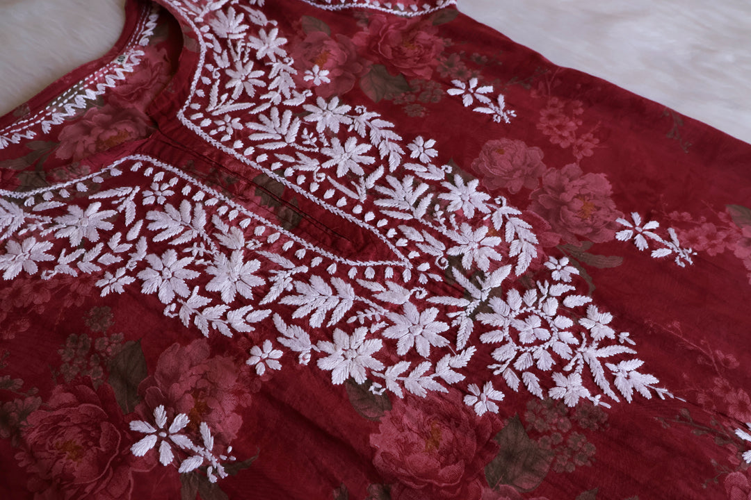 Dahlia Plum Floral Long MulMul kurta