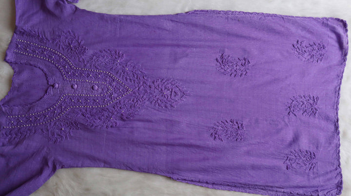 Purple Long Jacquard Pearl Cotton kurta