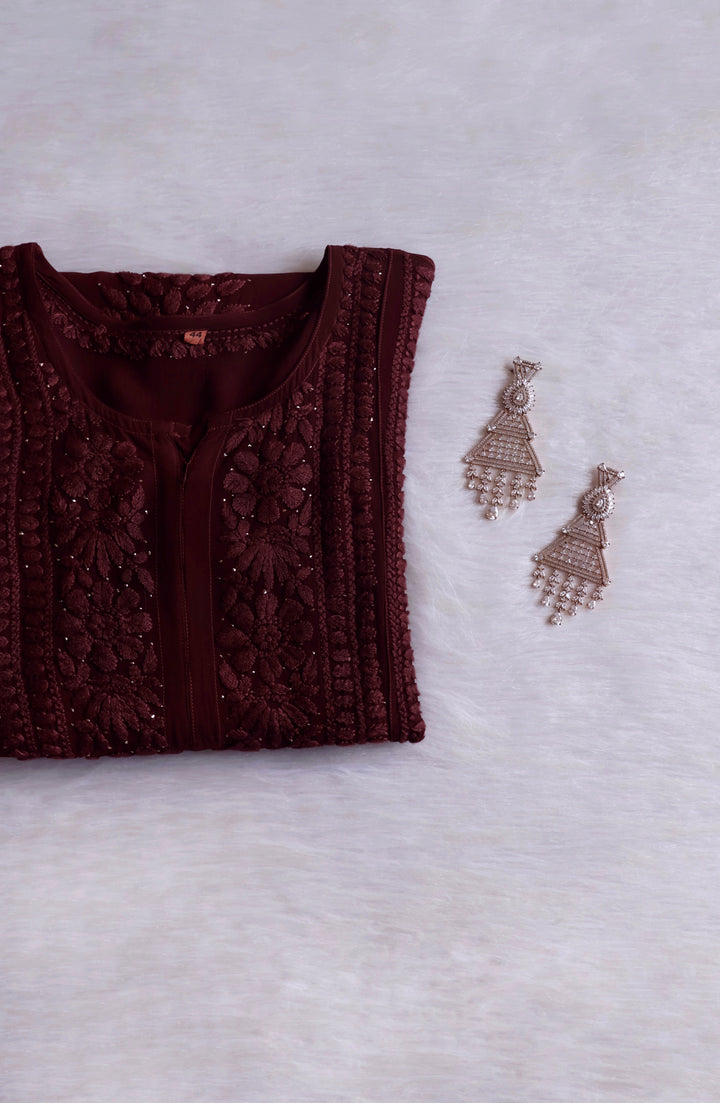 Hoor Chocolate Brown Viscose Georgette Kurta