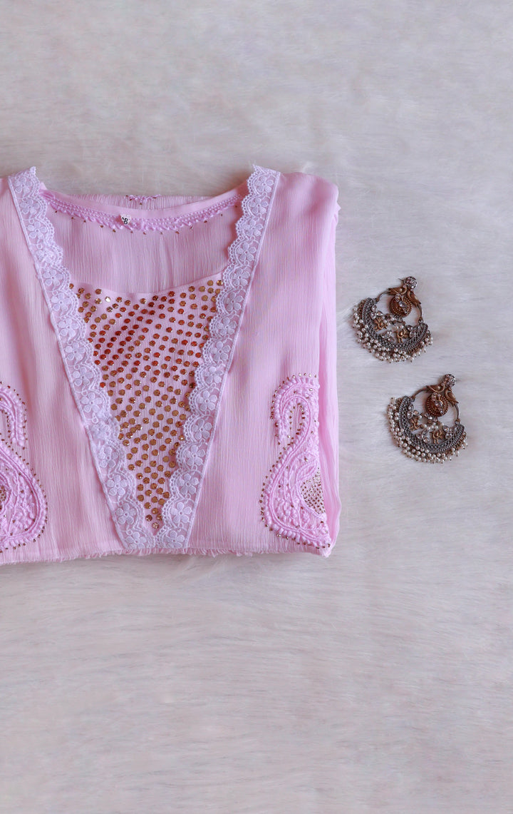 Anabiya Baby Pink Pure Chiffon Dress