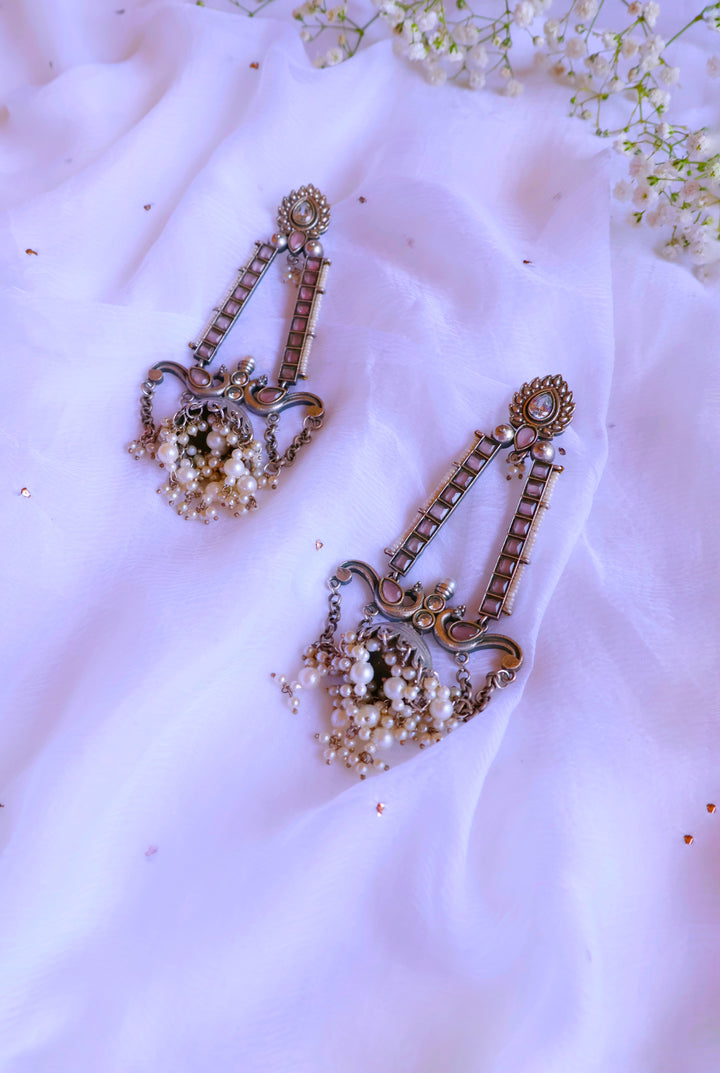 Princess Pink Swan Chandelier oxidised earrings