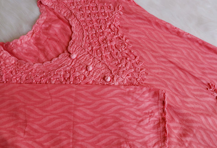 Zaina Rose Pink Short Jacquard Cotton kurta