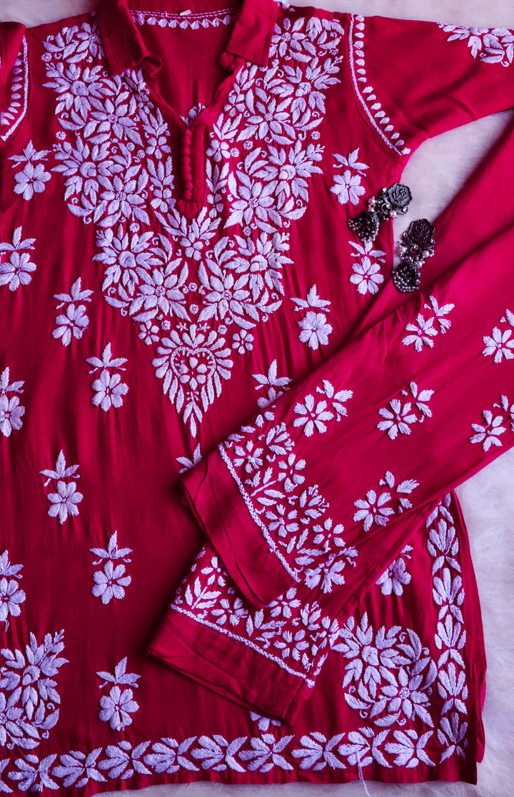 Maahi Deep Pink Rayon Coord set - Noor Chikankari