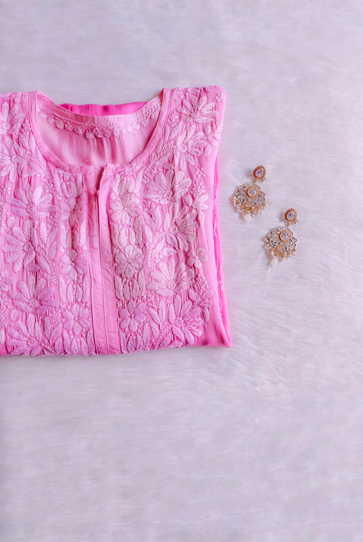 Zaryaab Baby Pink Long Modal Silk Kurta
