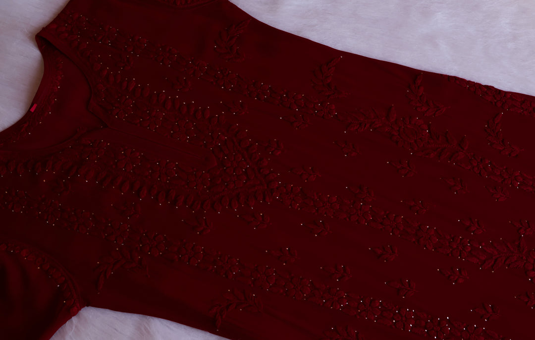 Zamda Maroon Viscose Georgette kurta