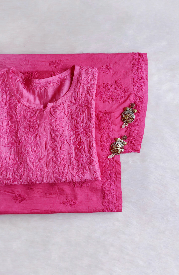 Jannat Baby Pink Pure Chanderi set - Noor Chikankari