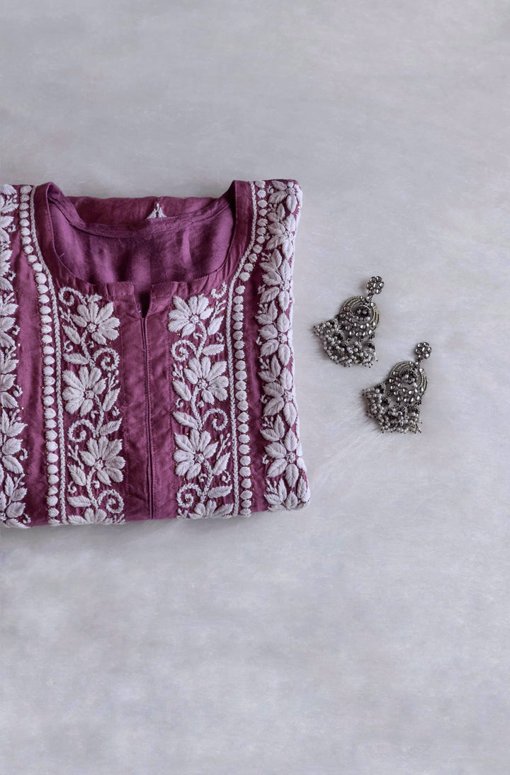 Alizah Dusty Purple Linen Chanderi Mukaish Kurta