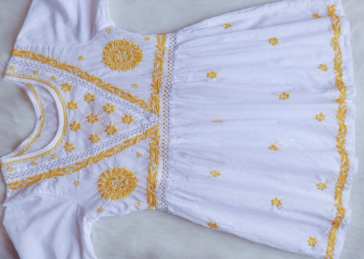 Nazakat White & Pastel Yellow Cotton Peplum kurta