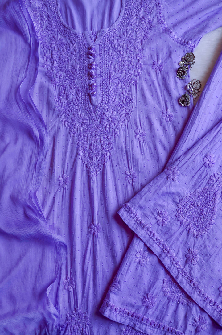 Nazakat Lavender 3 Piece Cotton Kurta set