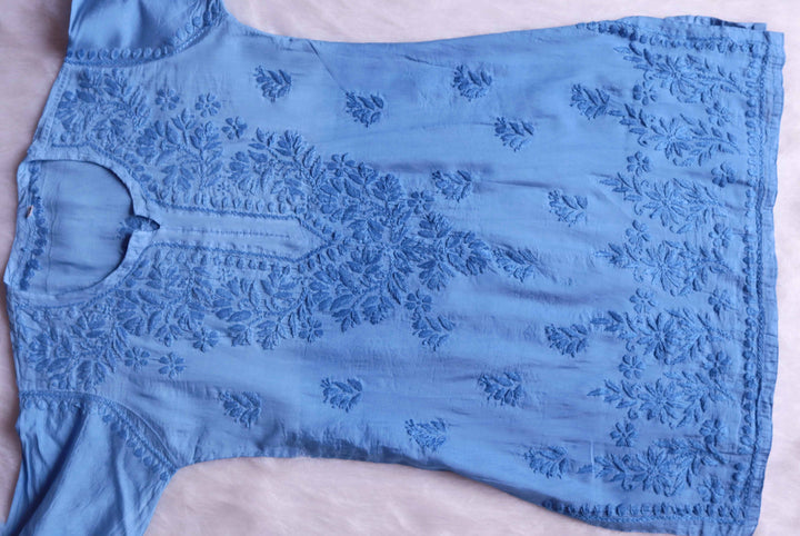 Layla Ice Blue Short Chanderi Kurta