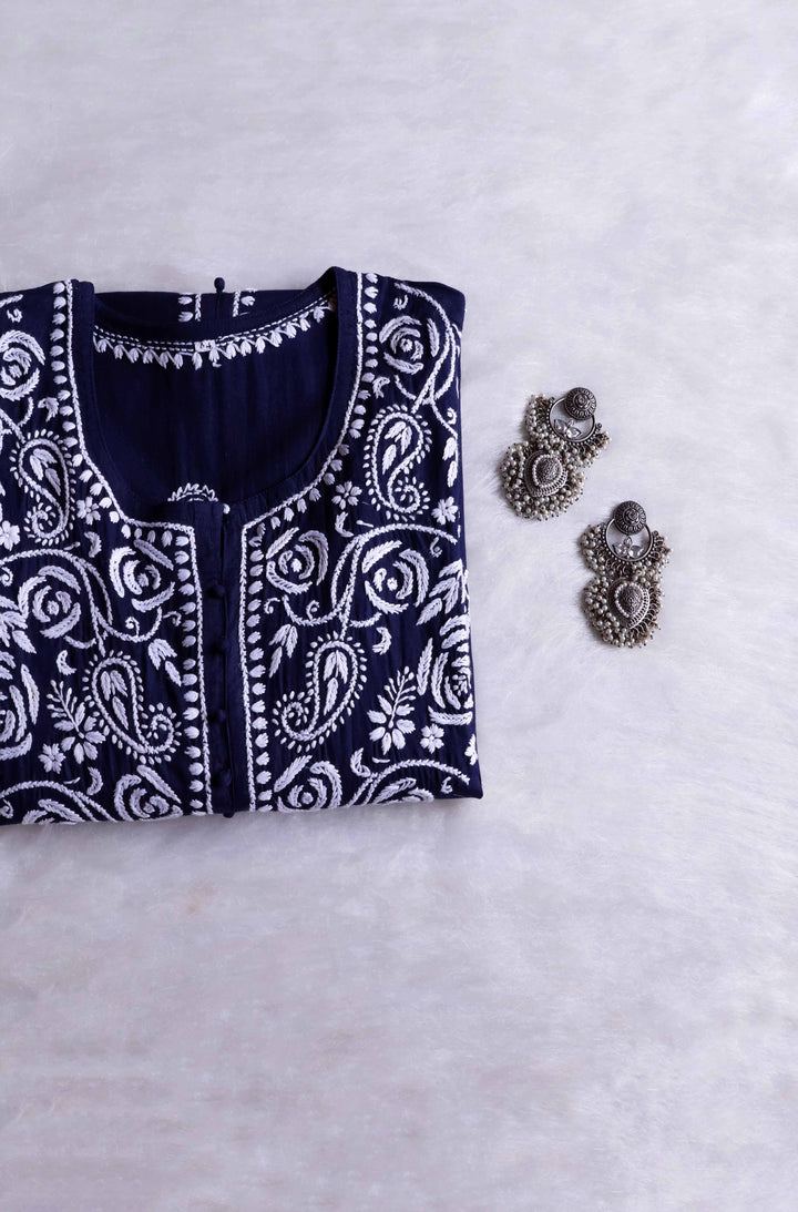 Gul Navy Blue & White Cotton Kurta