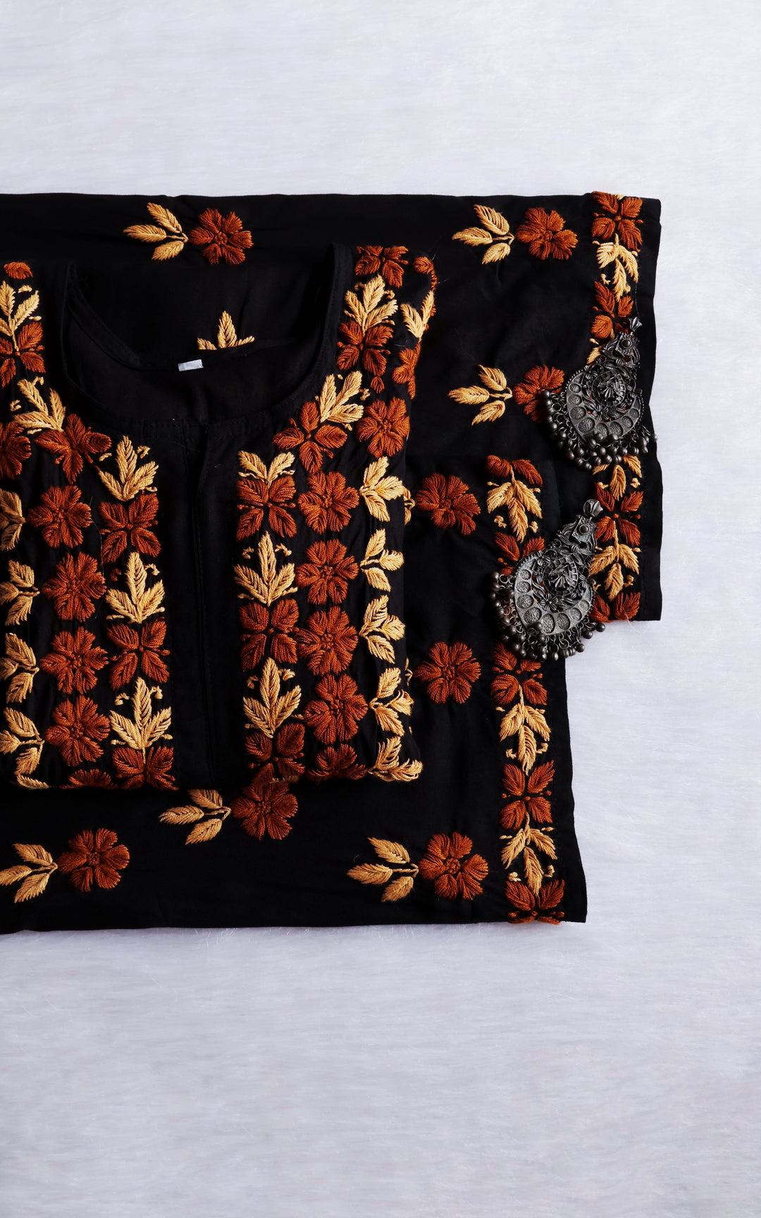 Gulbahaar Black, Caramel & Beige Rayon Kurta Set