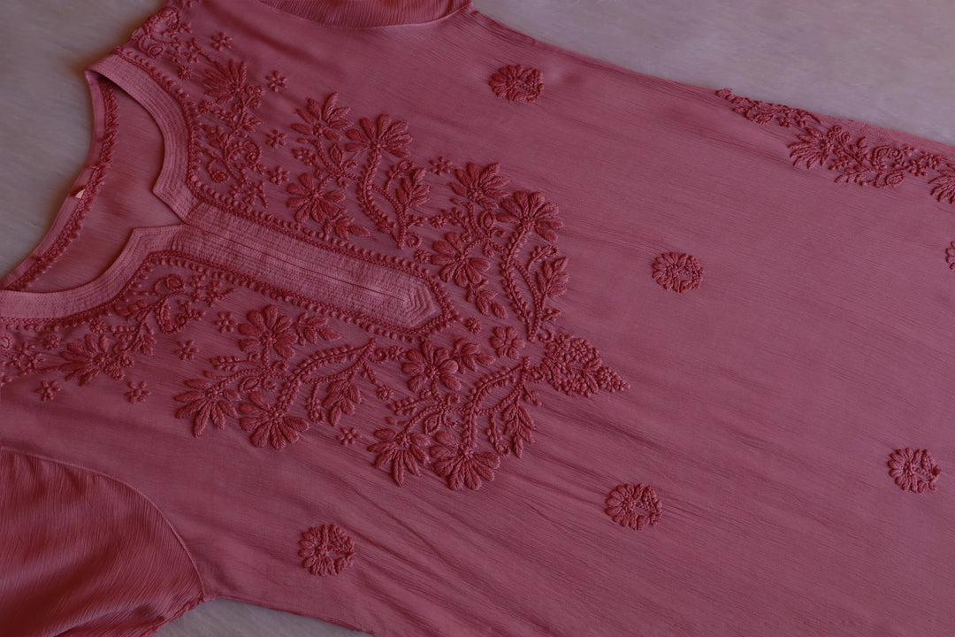 Mehr Rose Brown Pure Chiffon Kurta