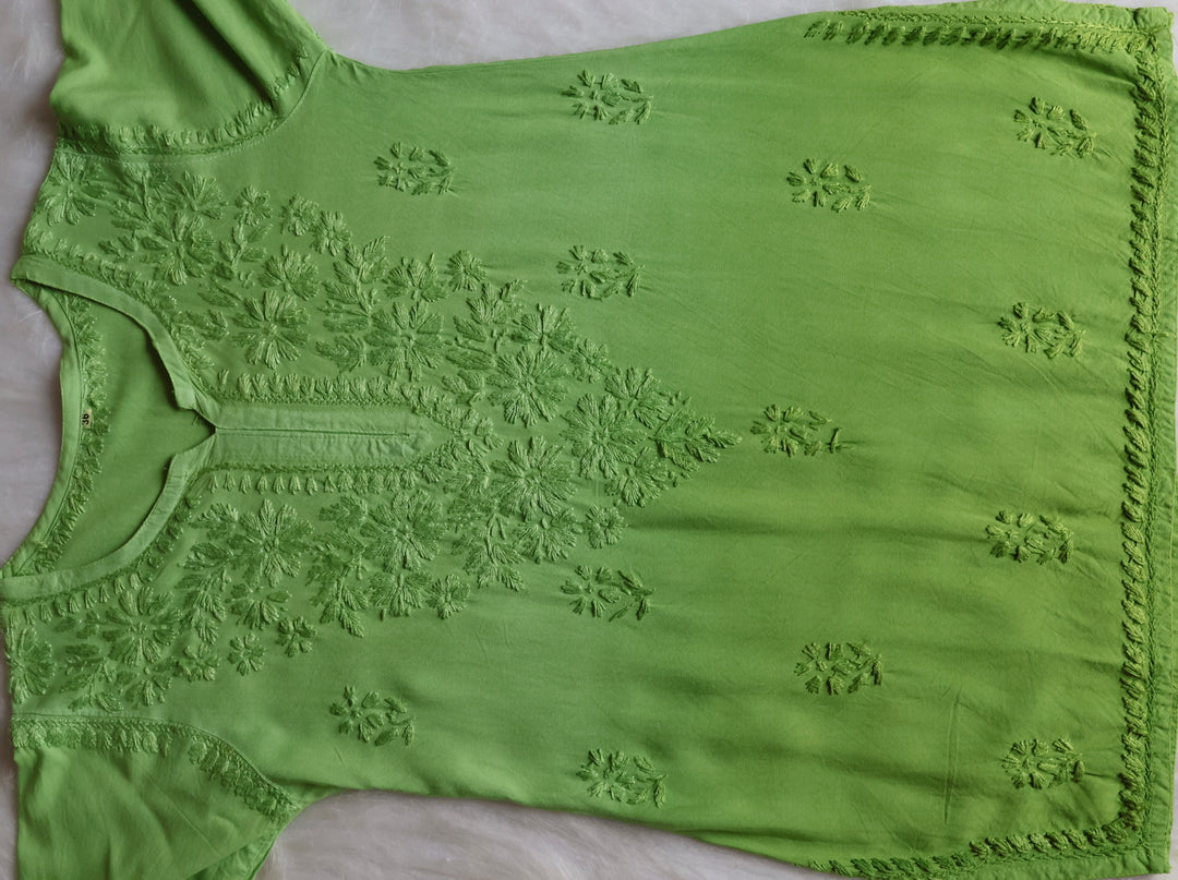 Farhaa Lime Green Ombre Short Rayon Kurta
