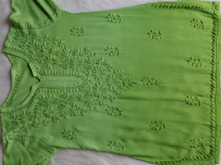 Farhaa Lime Green Ombre Short Rayon Kurta