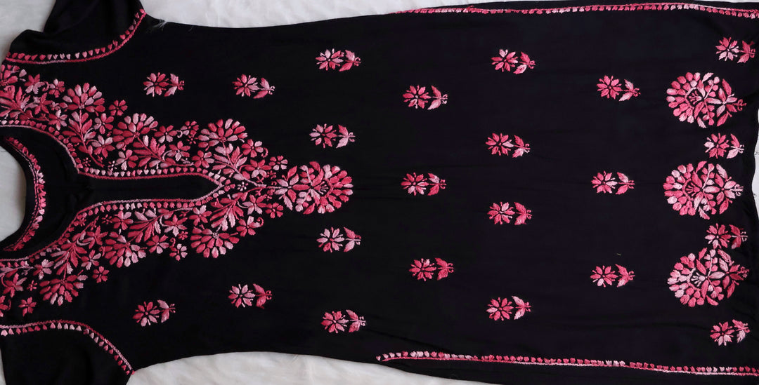 Laiba Black & Rose Pink Long Rayon kurta