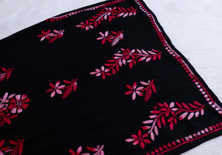 Maaham Black & Deep Pink Short Rayon Kurta - Noor Chikankari