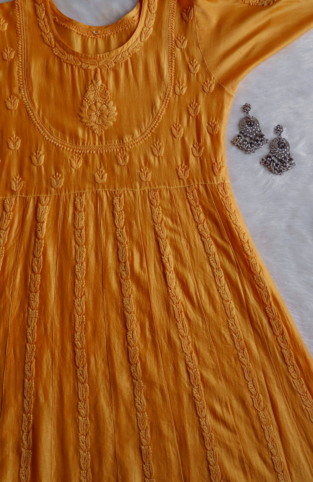 Naqsh Mustard Pure Chanderi Silk Anarkali