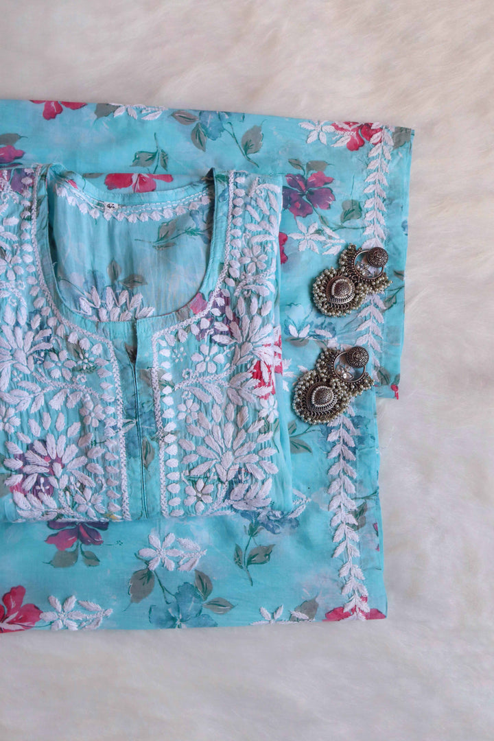 Dahlia Sky Blue Pure Mulmul set