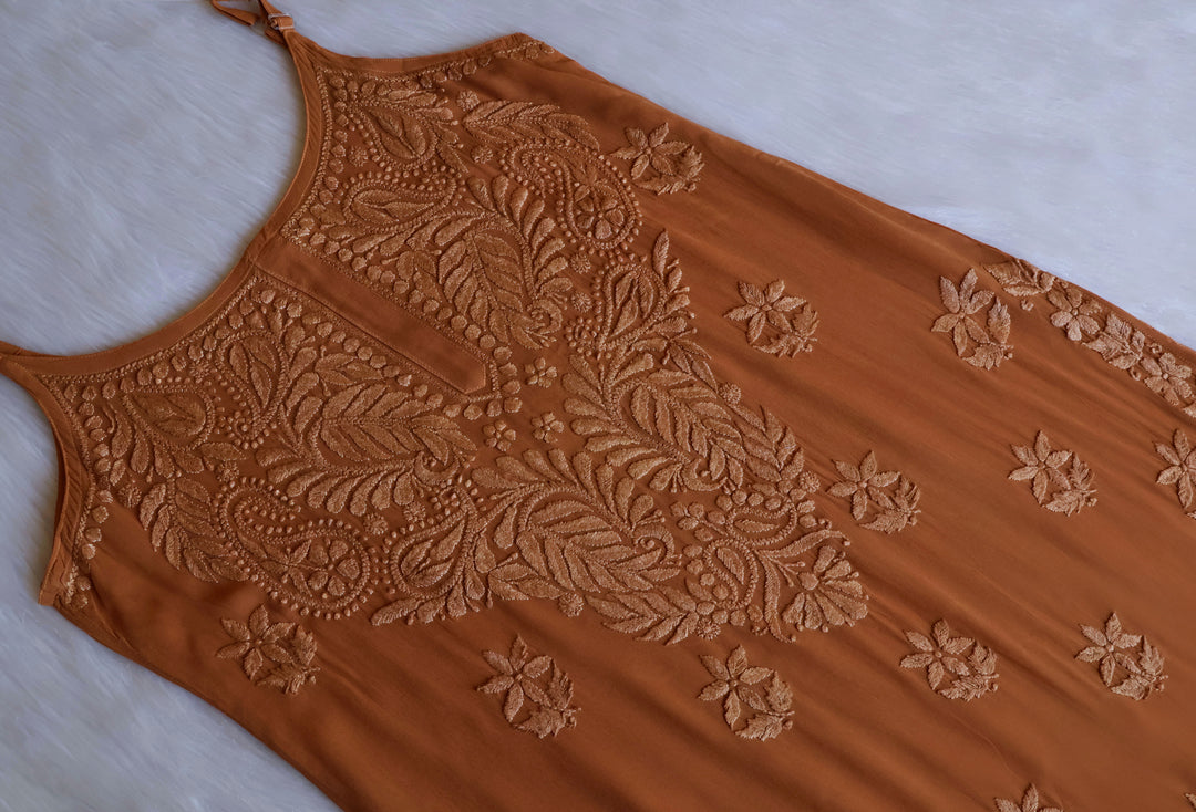 Zimra Brown Viscose Sleeveless Set