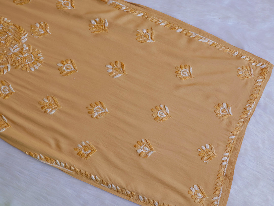 Nuresa Beige Ombre Thread Long Rayon Kurta