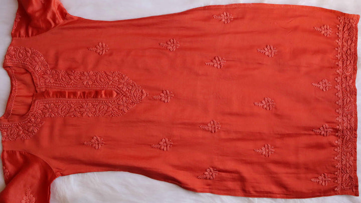 Zimra Luxe Rust 3 Piece Pure Chanderi set
