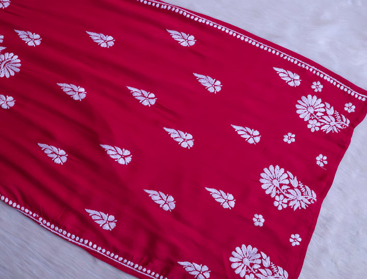 Duaa Deep Pink Long Rayon kurta - Noor Chikankari