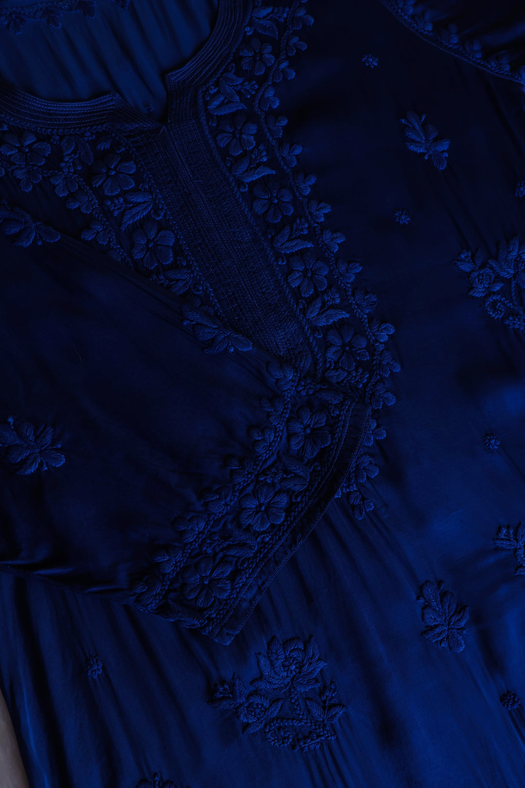 Mehr Royal Blue Long Modal Silk Kurta - Noor Chikankari