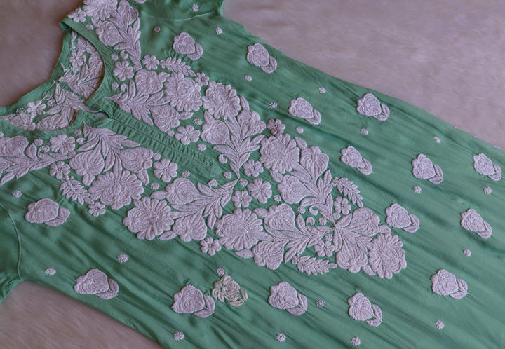 Noor Mint Green 10D Pure Muslin Scalloped Kurta Set