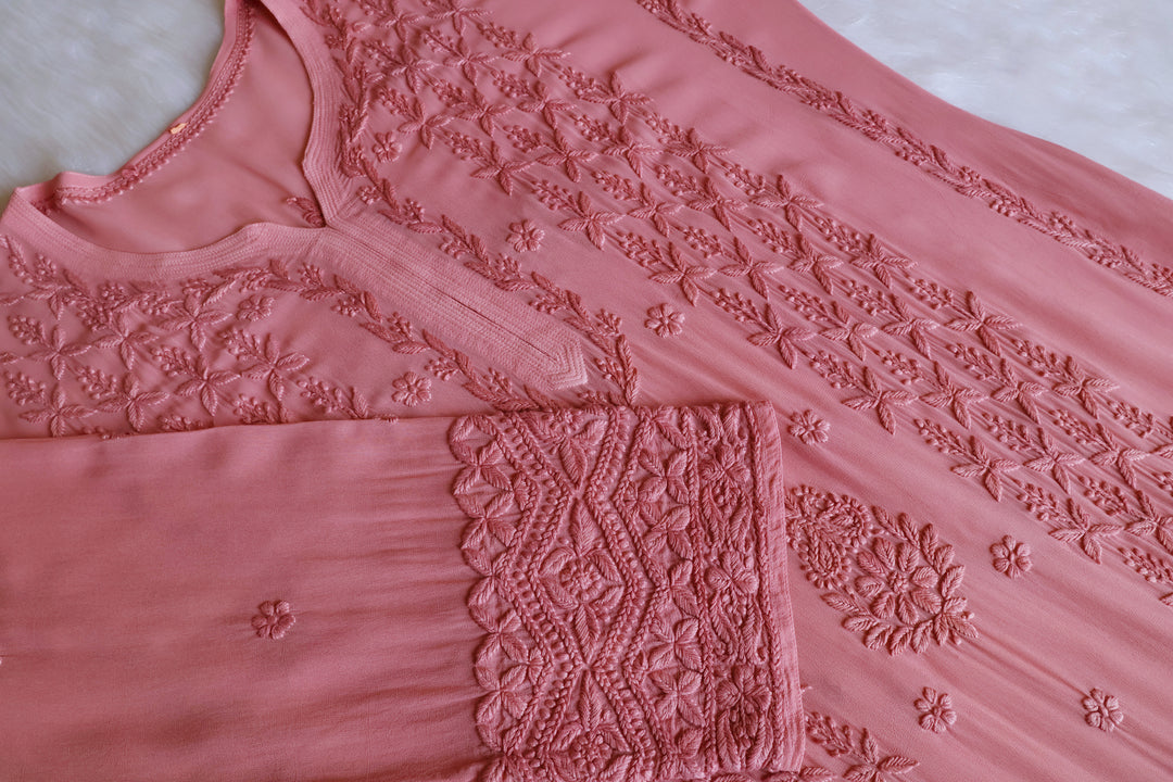 Elara Rose Brown Viscose Georgette Kurta