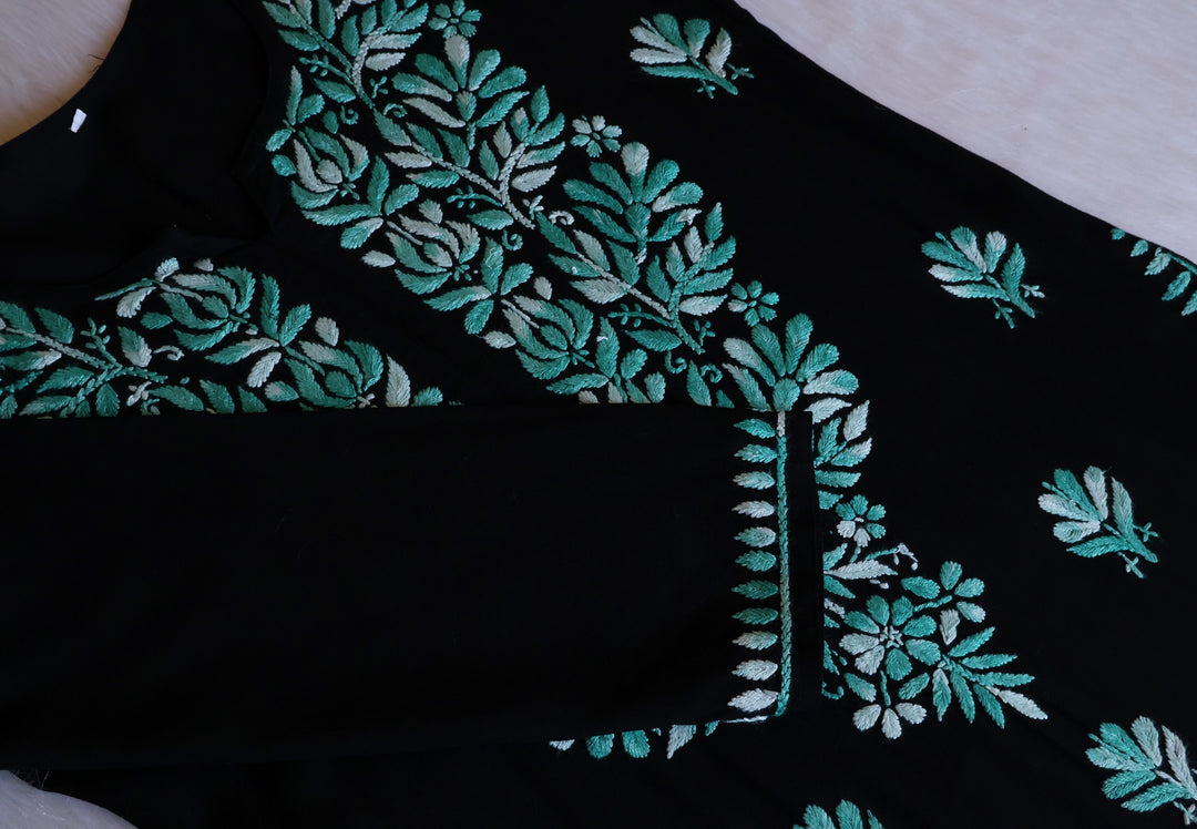 Sanam Black & Teal Ombre Long Rayon Kurta
