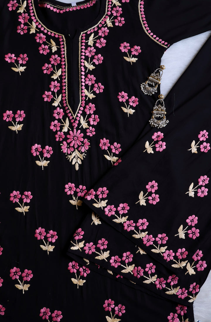 Sitara Black, Pink & Beige Rayon Kurta Set - Noor Chikankari