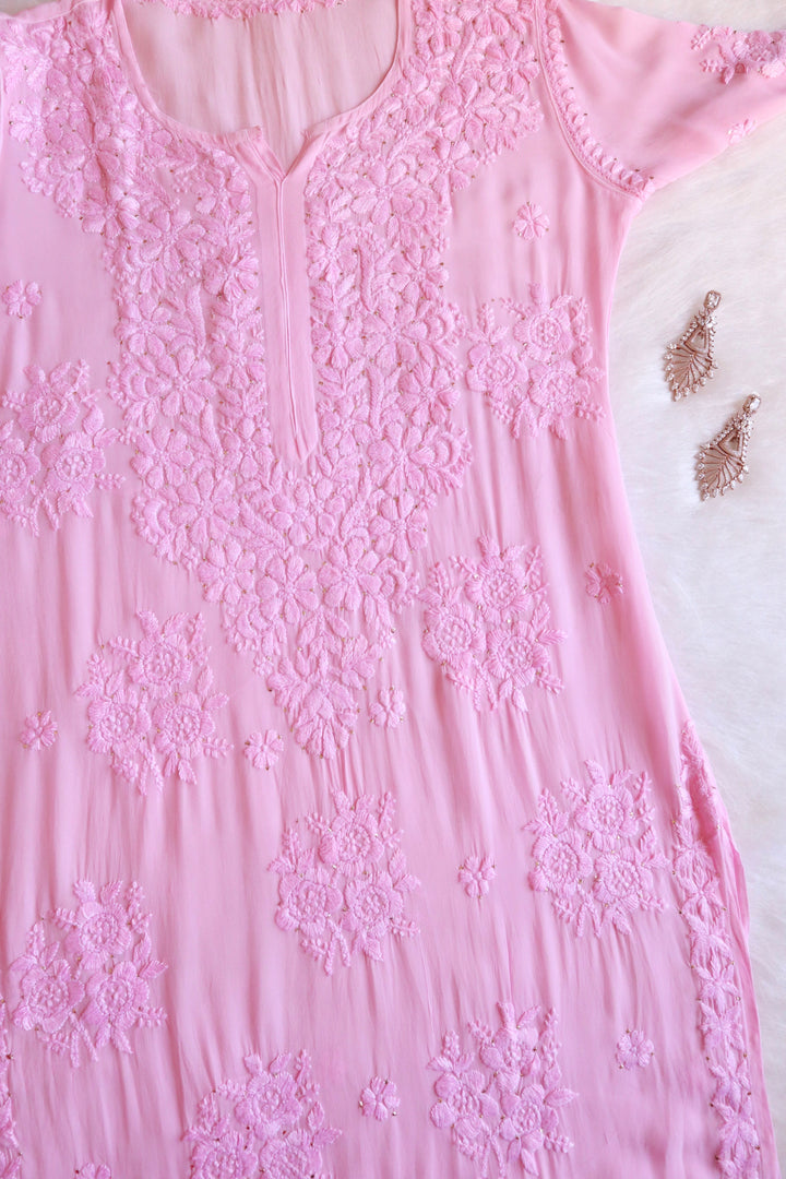 Hoor Baby Pink Viscose Georgette Kurta