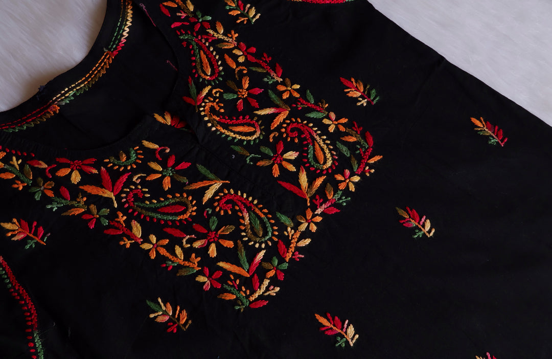Nazila Black & Multicoloured Short Cotton Kurta