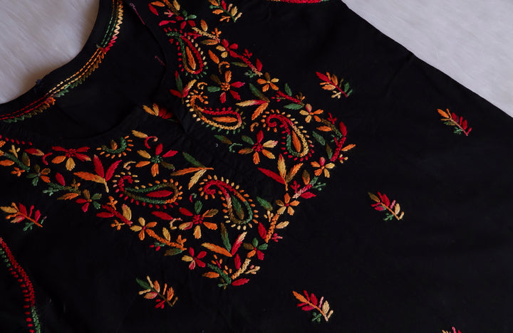 Nazila Black & Multicoloured Short Cotton Kurta
